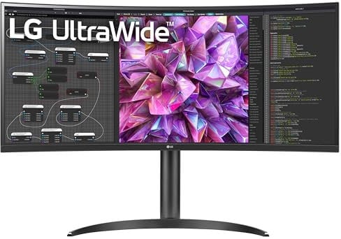 LG UltraWide PC Monitor Curved 34WQ75C, 34 Inch, 21:9 QHD 1440p, IPS Display, sRGB 99% (Typ.), HDR 10, Eye-care features, USB Type-C, RJ45 LAN, HDMI, DisplayPort, 7W Stereo Speakers, Ergonomic Design