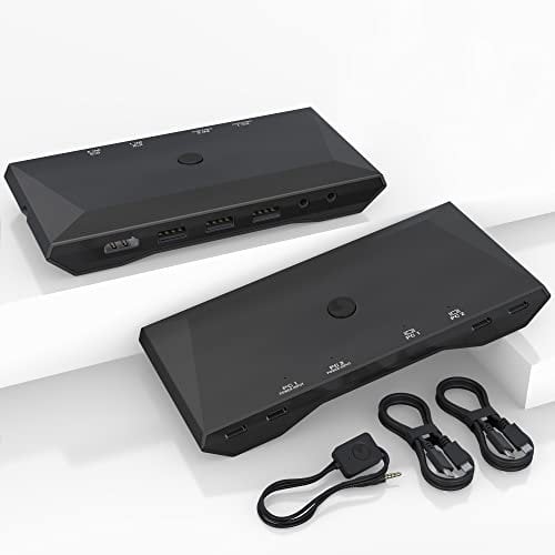 USB C HDMI KVM Switch 4K@60Hz 2-Port Typ C+HDMI Monitor Switcher für 2-Laptop teilen sich HDMI und 4 USB Geräte für Thunderbolt 3/4 mit 100W Power Delivery, USB-C Switch mit Typ C,HDMI2.0 Kabel