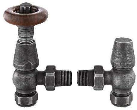 Excel Home Thermostatic Radiator Valves - Traditional Design 1/2 x 15mm Metal Head Radiator Valves - Angled Pewter