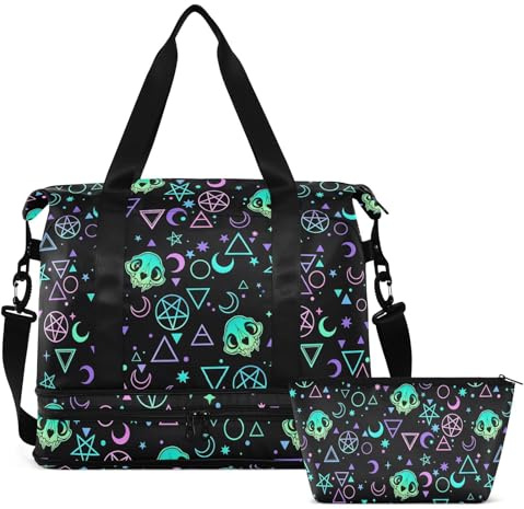 Reisetasche, Tragetasche, Fledermaus, Gothic, Sporttasche mit Nasstasche, Wochenendtasche, Übernachtungstasche für Damen und Herren, Sporttasche, Handgepäcktasche, Krankenhaustasche für Arbeit und