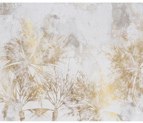 decomonkey Premium Fototapete Abstrakt Palme 350x256 cm Tapete Fototapeten Vlies Tapeten Vliestapete Wandtapete moderne Wand Wandbild Schlafzimmer Wohnzimmer Steineffekt Grau