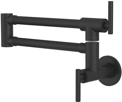 GIMILI Pot Filler Faucet Matte Black Wall Mount Folding Over Stove Stretchable Double Joint Swing Arm Kitchen Faucet