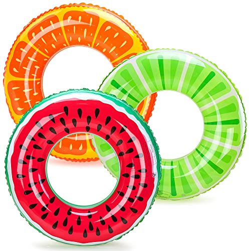 Lubibi 3 Stück Schwimmringe Aufblasbare Schwimmreifen mit Sommerfruchtmalerei,Kiwi,orange,90 cm Pool Float Wasserreifen Badespielzeug für Poolparty Dekorationen für Erwachsene Kinder