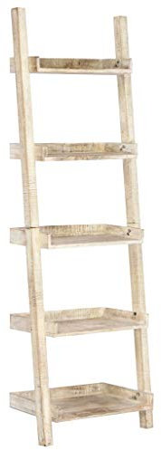 RAUGAJ Ladder Shelf White 75x37x205 cm Solid Mango Wood,Item colour-White