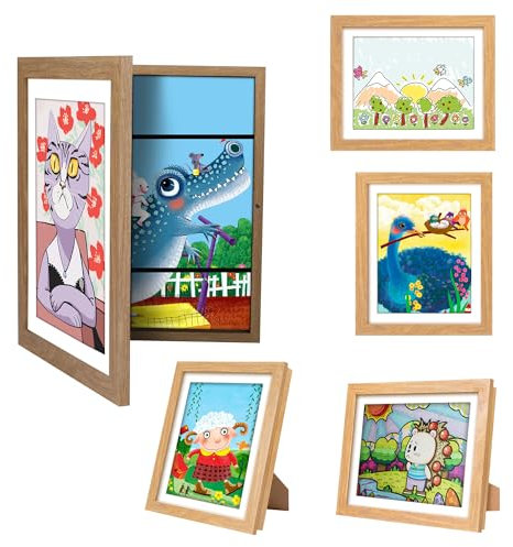 sixzerone Bilderrahmen Kinderzeichnungen, 2 Stück A4 Befüllba Kunstfotorahmen Kinder,25,4 x 32,8 cm,Frontöffnung Kunstwerke, Ideal für, Kunstprojekte, Schule, Zuhause (holz)