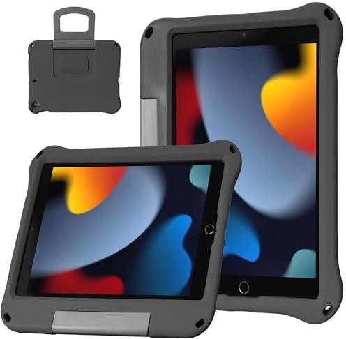 DJ&RPPQ Hülle für iPad 10,2 Zoll 2021 2020 2019, Kinder iPad Hülle 9./8./7. Generation, Leichte Stoßfeste Schutzhülle mit Griff & Ständer, Vollständige Abdeckung für iPad 7th 8th 9th Gen.Black