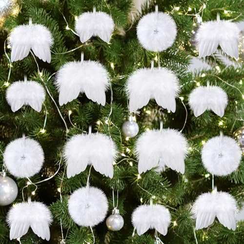 UXORSN Weihnachtsbaumschmuck Weiß 16 Stück Christbaumschmuck Weiß Engelsflügel Anhänger Weihnachtsbaum Deko Federn Hängende Ornament Tannenbaumschmuck für Draußen Drinnen Weihnachten Hochzeit Party