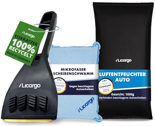 LICARGO® 3-teiliges Winter Set - Eiskratzer mit Messingklinge & Mikrofaser Scheibenschwamm & Luftentfeuchter Auto 1kg