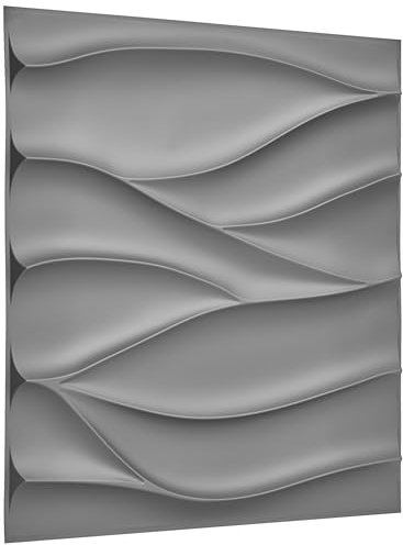 NOVECRAFTO Wavy Wave Effect 3D Wall Panels - 6 Sheets Covering 1.5 sqm | 16.15 sqf Interior Cladding Panels Set | 3D Wall Tiles Wavy Wave Design in Matte Grey Silver - Each Panel Size 19.7 x 19.7