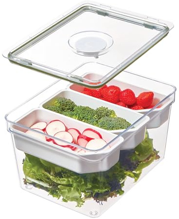 InterDesign IDESIGN Large Tall Produce Storage Bin with 3 Movable Dividers, The Fresh Collection – 7.85” L x 10.5” W x 6” H, Clear Bin