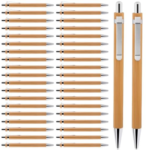 Acboor 40 Pcs Holz Kugelschreiber, Kugelschreibern Set Schreibgerät Bambus Holzkugelschreiber Kugelschreiber Set Nachhaltig Umweltfreundlich für Den Büroalltag und Zuhause Schwarz