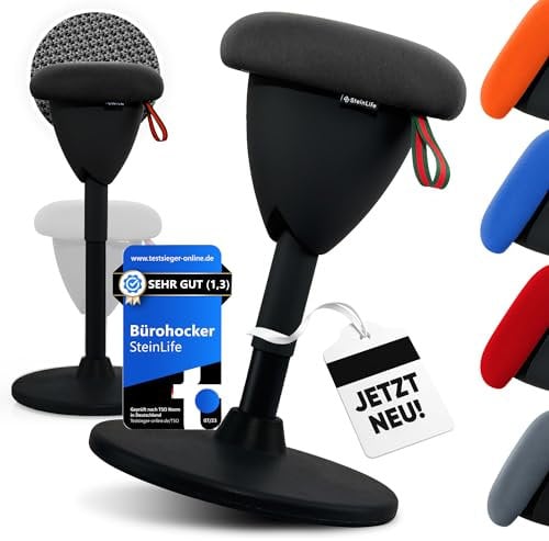 SteinLife Cone Bürohocker Ergonomisch [TESTSIEGER] Stehhocker Höhenverstellbar [58-83cm] Ergonomischer Hocker für Büro [Schwingeffekt] Wackelhocker Sitzhocker | Arbeitshocker rutschfest