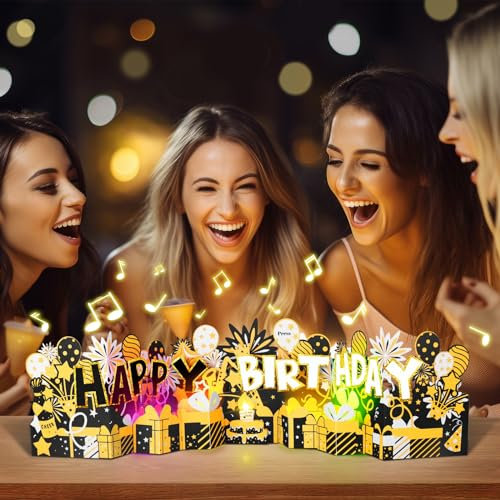 LITTLEJSY Geburtstagskarte, Pop-Up-Musik-Geburtstagskarten mit Licht, Kerze ausblasen und abspielen, Happy Birthday Musikkarte, Grußkarten, Geschenke für Frauen, Männer, Ihn, Sie
