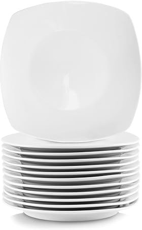 Elama Professional Kitchen - Vajilla de porcelana de 12 piezas (plato cuadrado blanco)