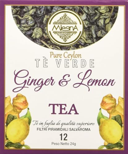 Mlesna Pure Ceylon Green Tea Zenzero e Limone 1 Confezione da 12 Filtri Piramidali Salvaroma