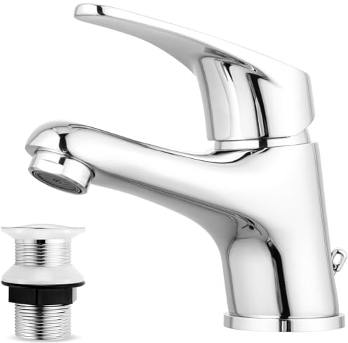 KINLIV Waschtischarmatur für Badezimmer mit Geräuscharmem Keramikventilkern, Wasserhahn Bad, Badezimmer Waschbeckenhahn für 1 Loch, Chrom-Finish