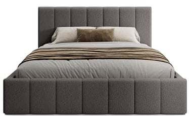 FEDVE Bett 200x200 Grau - Handorf - Polsterbett 200x200 mit Bettkasten - Doppelbett 200x200 mit Bettkasten - Bett mit Stauraum - Schlafzimmer Bett mit Bettkasten 200x200