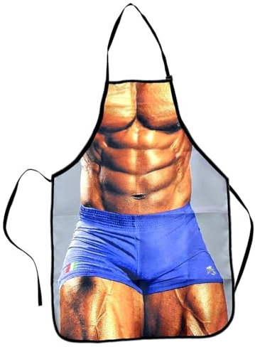 JZK Homme musclé sexy adulte tablier drôle pour soirée barbecue, farces hilarantes cadeau blague pour homme anniversaire et de Noël pour bodybuilder, Accessoire Enterrement vie Garçon jeu