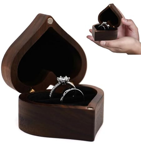 Scinzene Ringbox Hochzeit, Ringkissen Hochzeit, Ring Box, Ringschatulle, Ringschachtel, Ring Schatulle, Verlobungsring Box, Ringkästchen, Ringbox Verlobung - Braun