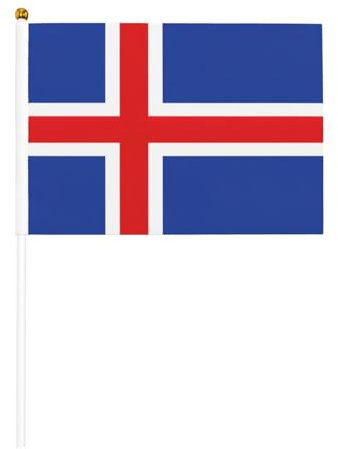 Flagge von Island, kleine Flaggen auf Stab, 14 x 21 cm, 10 Stück – Mini-Flaggen, handliche Holzflagge