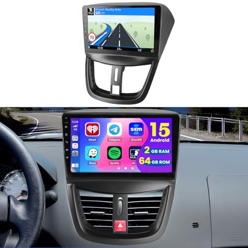 Hikity 2+64G 9 Radio Android para Peugeot 207 2006-2015 Wireless CarPlay | GPS Navi Carplay Autoradio 2 DIN Bluetooth WiFi FM/RDS Cámara Trasera DSP EQ Control del Volante 2+64G