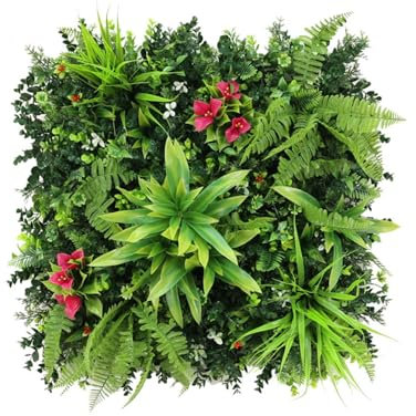 Dracaena Rosa Orchidee Kunsthecke – 50x50cm - 4 Stück - Künstliche Pflanzenwand ohne Muster, Kunstpflanzen Wand, Wandbegrünung, Künstliche Hecke für den Innenbereich, Grüne Wand aus Kunstpflanzen