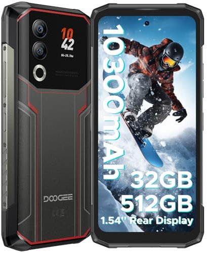 DOOGEE Blade 20 Ultra Movil Irrompible, 32GB+512GB/2TB TF, 10300mAh Batería Móvil Rugerizado, Pantalla Trasera Multifunción 1,54’’ + Pantalla 6,6’’, 50MP+8MP, NFC/Dactilar&Face ID/Triple ranura/IP68