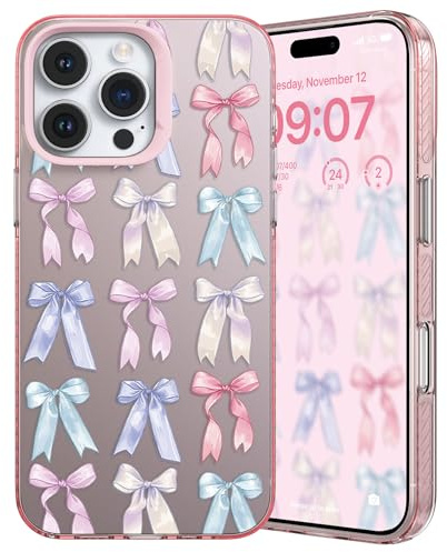 ZCDAYE Case for iPhone 16 Pro Max Cute Printed Phone Case, Pink Bow | TPU Shockproof Protective Case, Pretty Aethetic Prints Patterns Cases for Women Girls, Girly Comfy Shell Phone Cover
