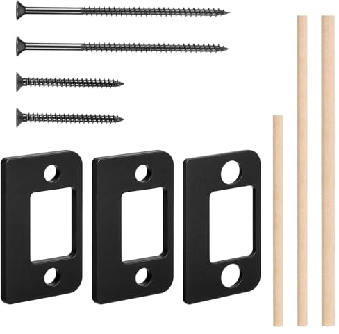 Door Strike Plate, 3 Thickness Sizes Standard Door Strike Spacer Shim Plates Stainless Steel Door-Gap Blocker Kit Doors Latch Plate with 3 Wood Dowel Strips and 4 Adapter Screw for Doors Frame Repair