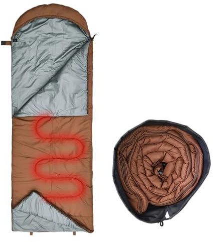 Porodo Lifestyle Power Heating Schlafsack, Nanoröhrenheizung, 3 Temperaturstufen 35-55°C, kompakt & tragbar, für Camping, Wandern, Outdoor-Aktivitäten - Braun