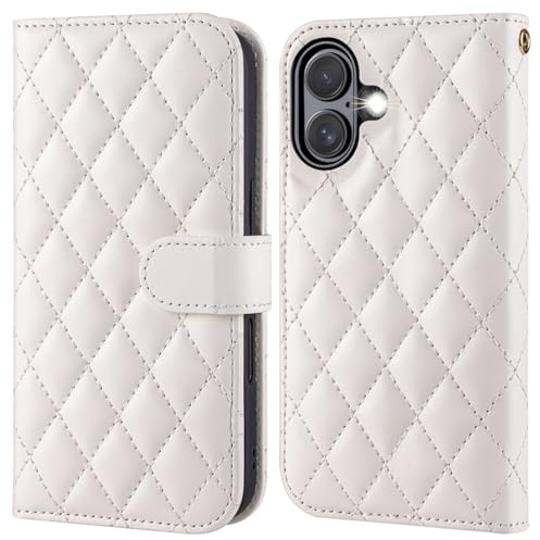 OCASE Hülle für iPhone 17 5G, Handyhülle [Kartenfach] [Magnet] [Standfunktion] [RFID Blocker] Stoßfest Lederhülle Kompatibel mit iPhone 17 Argyle Weiß