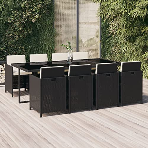 Teenpull 9-TLG. Garten-Essgruppe mit Kissen, wetterfestes Poly Rattan Schwarz, ausziehbarer Tisch, Outdoor Lounge Set für Terrasse, Balkon & Garten