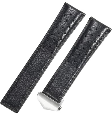 ROUREOX 22mm Uhrenarmband Leder für Tag Heuer Carrera Heritage Calibre 6 | Armband der Uhr Edelstahl Ersatzmodell Knopf-Schließklammer Casual Herren Damen