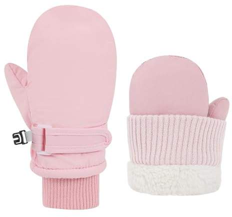 Qoibraze Kids Thermal Gloves for Girls Boys Winter Snow Waterproof Mittens with Fleece Lined Warm Adjustable Wristband Children Ski Gloves for Skiing Hiking Cycling