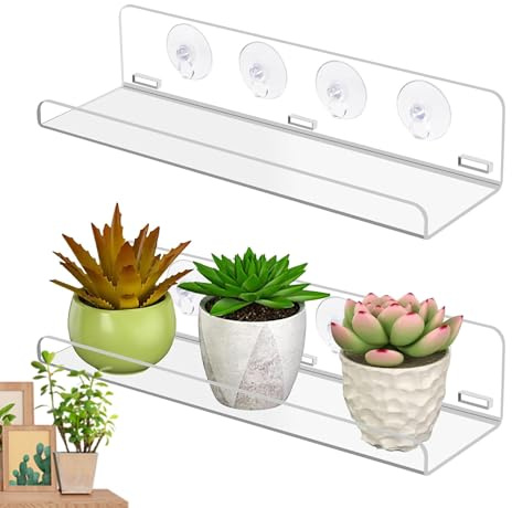Linsition Window Shelf for Plants | Clear Suction Cup Planter Holder - Indoor Plant Display Rack,for Home Apartment Nature Lovers Gardeners Growers Balcony Kitchen Living Room Indoor Garden