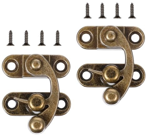Piriuuo 2 Pcs Small Hasp Latch, Clasp Latch Antique Vintage Hook and Eye Latches Left Right Hook Lock Cabinet Latches with Mounting Screws for Jewelry Box Cabinet Toolbox Suitcase (Bronze)