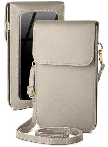 moex Handytasche zum Umhängen für Google Pixel 10 kleine Handtasche mit Handyfach und Sichtfenster, 2 extra Fächer Mini PU Leder Handy Umhängetasche Damen CitySling, Grau
