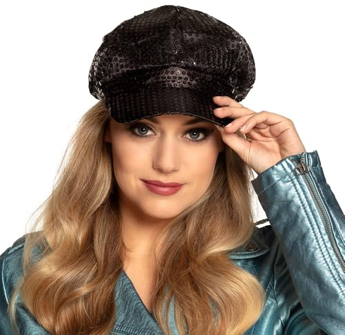Glitzer Pailletten Kappe Damen – Sequins - Disco Baseball Cap im 70er Jahre Vintage Style – Elastische Stretch-Fit Motto Party Mütze für Karneval, Festival, JGA & Sommer Fasching