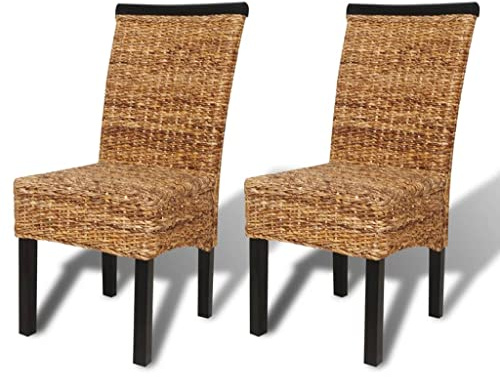 hliofuir Esszimmerstühle 2er Set aus handgeflochtener Abaca & Mangoholz massiv 47x50x97 cm Moderner Dining Chair Braun mit Rückenlehne für Esszimmer Küche Wintergarten