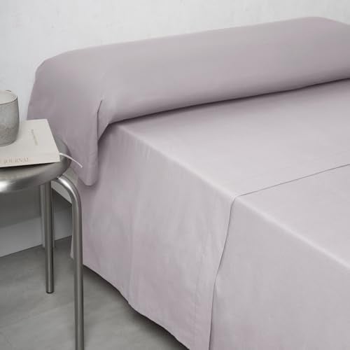 TRAMAS+ Sabanas 140x190 / 200cm 100% algodón, Suave y Traspirable, Juego de sábanas 4 Piezas, Sabana Bajera Ajustable, Encimera, 1 Funda de Almohada 155x45cm, Certificado Oeko Tex- (Cama 135, Gris)