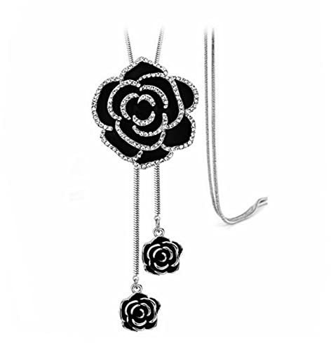 Cathercing Rhinestone Black Rose Pendant Long Necklace for Women Sweater Chain Statement Necklace Choker Adjustable Elegant Jewelry Crystal Accessories Dressy Collocation Winter Evening Party Wedding