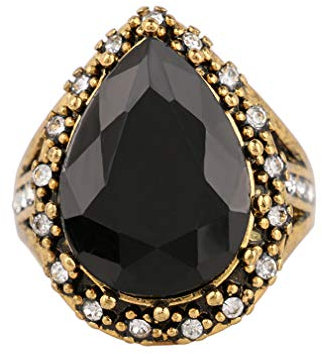 YAZILIND Teardrop Edelstein Retro Ring Damen Luxus Edle Hochzeit Ringe Party Schmuck Schwarz 18.8
