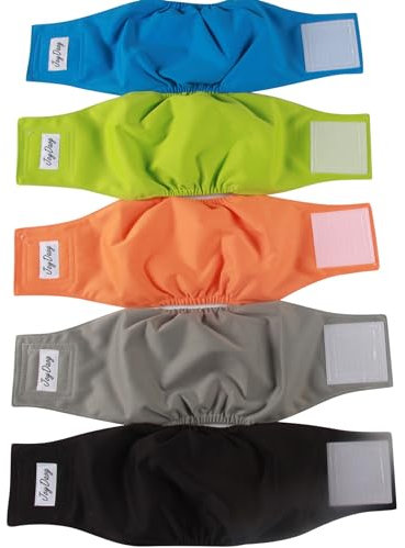 JoyDaog Wiederverwendbare Bauchbänder für Hunde, (5er Pack) Premium waschbare Windeln für Hunde Windeln für Rüden, M