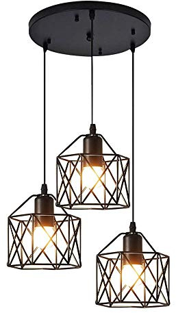 Mengjay Hängeleuchte Vintage Pendelleuchte E27 Leuchtmittel Hängelampe Industrielle,Schwarz,3-flammig Retro Metall Wohnzimmer Schlafzimmer Esszimmer Küche