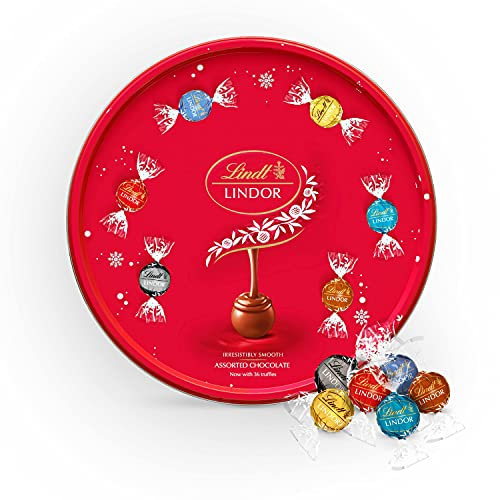 Lindt Lindor Schokoladentrüffel Sortierte Dose - ca. 32 Knäuel, 400 g - perfekt zum Teilen - Schokoladenkugeln mit glatter Schmelzfüllung