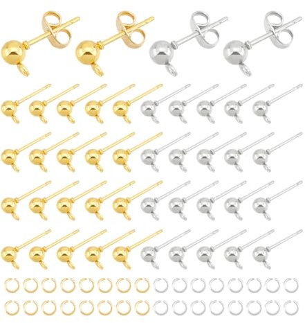 UNICRAFTALE 120pcs 2 Farben Kugelpfosten Ohrstecker Edelstahl Kugel Ohrstecker Mit Schlaufe Und Ohrmuttern Goldene & Edelstahl Farbe Ohrstecker Rohlinge Ohrringe Bastel Zubehör Für Schmuckherstellung
