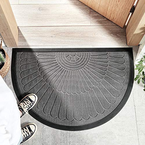 GJBHD Halbrunder Eingang Türmatte,Nicht-Slip Semi-kreisförmigen Teppich,Indoor Outdoor Einfarbig Fußmatte,Bodenmatte,Teppiche Für Patio,Haustür-Hellgrau 50x80cm(20x31inch)