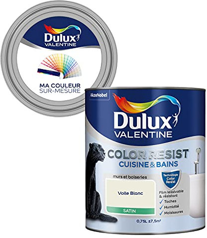 Ma Couleur Sur-Mesure par Dulux Valentine – Peinture Intérieure Murs, Plafonds, Boiseries - Palette Jeu, Cuisine & Bain Satin, Voile Blanc, 0,75 L