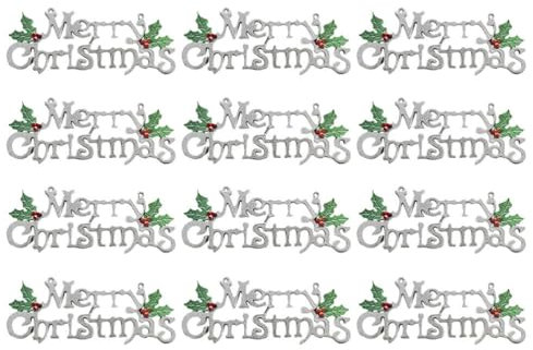 BESTonZON Weihnachten Türschild Merry Christmas Anhänger 12 Stücke Weihnachten Xmas Buchstaben Schriftzug Türanhänger für Cafe Restaurant Wand Tür Dekoration Ornament Foto Requisiten 15CM Gold