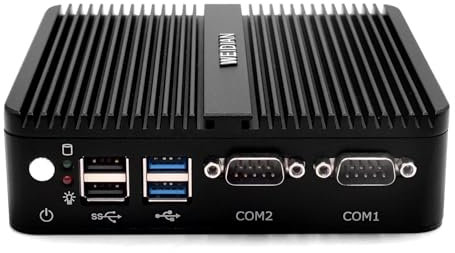 WEIDIAN Lüfterloser PC, Industrie PC, Celeron J4125, Fanless Mini PC, HD/VGA Dual Display 4K HD, Industrial PC Dual Band WiFi, USB3.0, 2RS232 Com Port, Dual Gigabit Ethernet, Win 10, Auto Power On